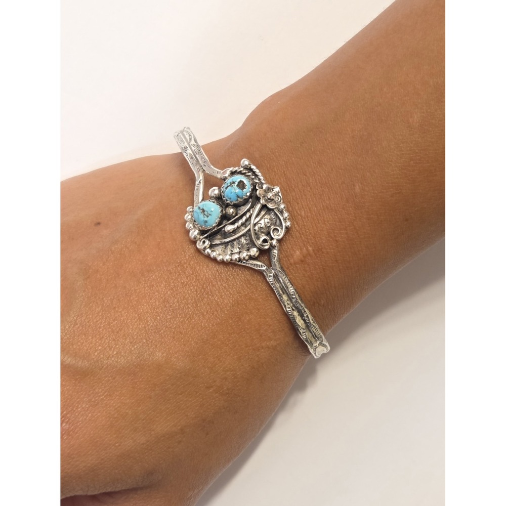 Vintage Navajo Sterling Silver Ray Nez RN Turquoise Cuff Bracelet Signed‎ 7.25"